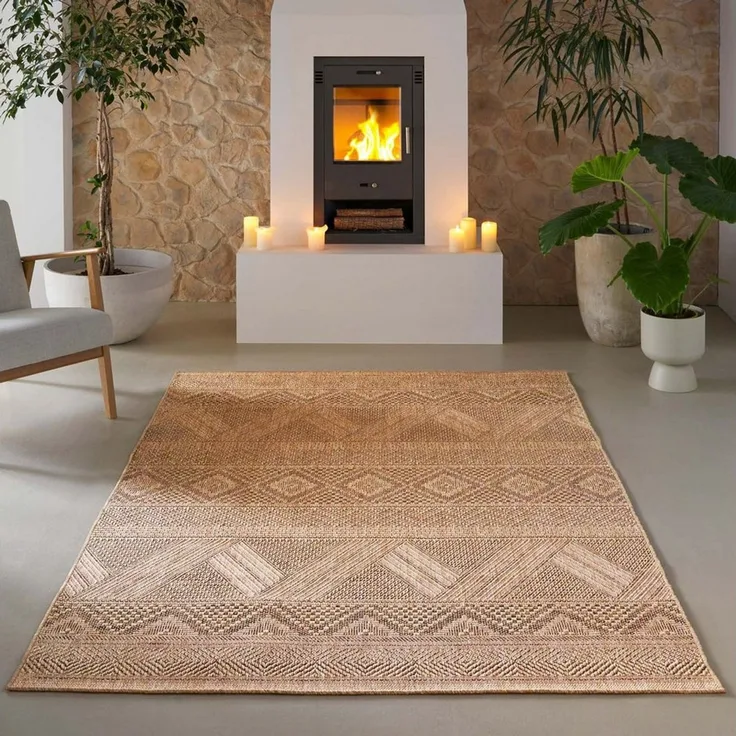 TaraCarpet Teppich TaraCarpet Borneo Nativ Outdoor Teppich – Wetterfester Indoor & Outdoo, rechteckig, Höhe: 6 mm, Küche Wohnzimmer Terrasse Garten Balkon beige 80x150