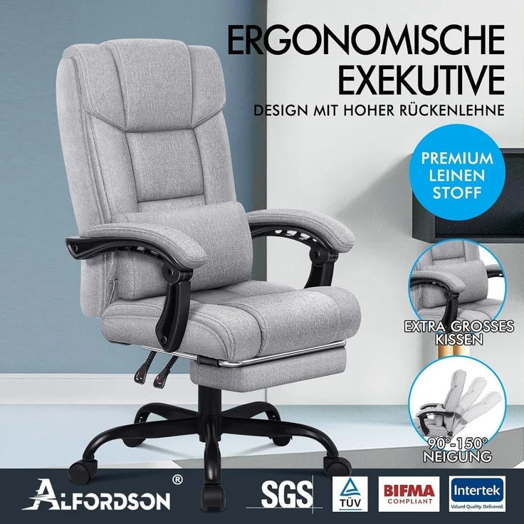 Bürostuhl Hochlehner 150 Liegeposition Boss - Grau Leinen BOSS Serie – Bild 3