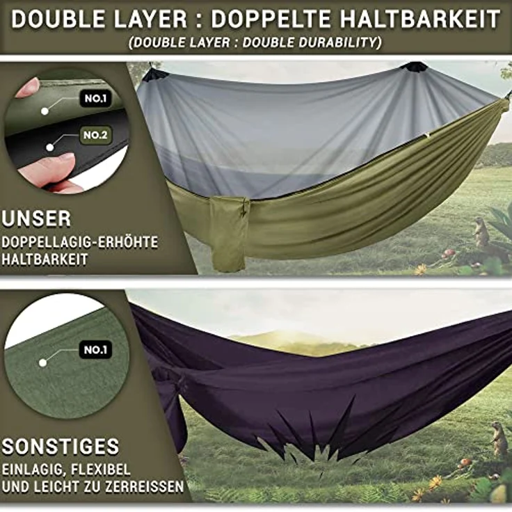 Defactoshop Hängematte Hängematte, Stabhängematte mit Tasche, Hängeliege, Hängestuhl – Bild 5