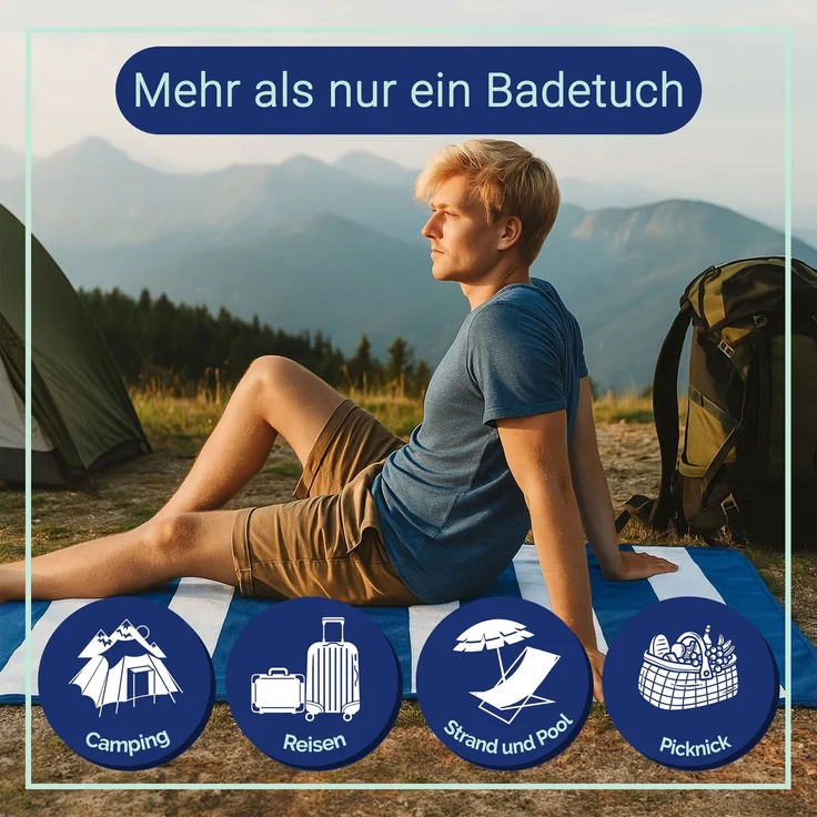 ZOLLNER Mikrofaser Badetuch 100% Polyester, 90x180 cm, blau/weiß – Bild 5