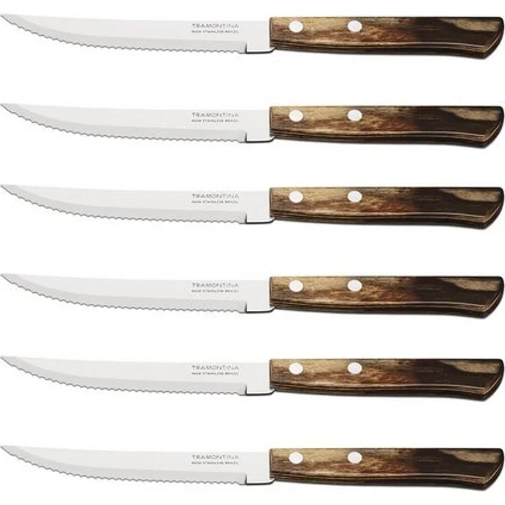 Tramontina Steakmesser Pizzamesser Set, im 6er Set – mit Holzgriff (6 Stück), FSC Holzgriff, rostfreier Edelstahl, Wellenschliff, spülmaschinenfest – Bild 4
