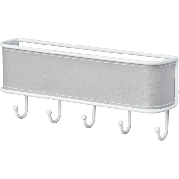 mDesign Briefablage Schlüsselbrett Organizer 5 Haken Wandmontage Grau Weiß – Bild 1