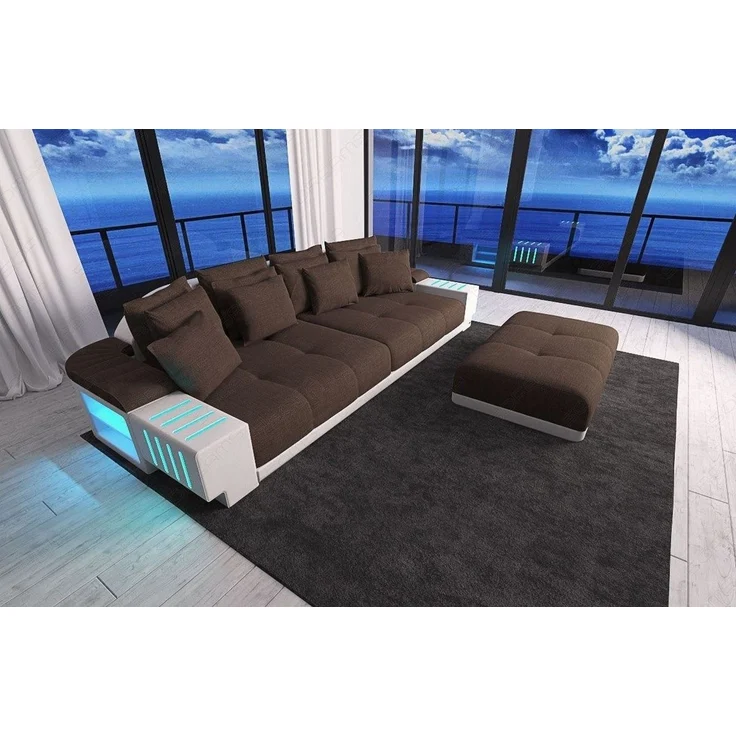 Big Sofa Bellagio im modernen Stoffbezug - Strukturstoff - Braun-Weiß – Bild 3