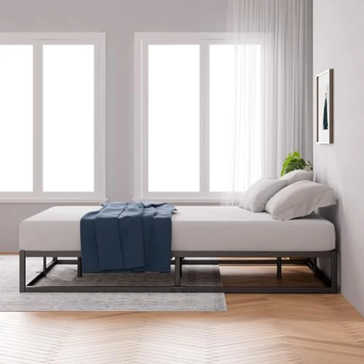 Zinus Joseph Bett 150x190 cm - Höhe 25 cm mit Stauraum unter dem Bett - Metall-Plattform-Lattenrost mit Holzlattenhalter - Schwarz – Bild 5