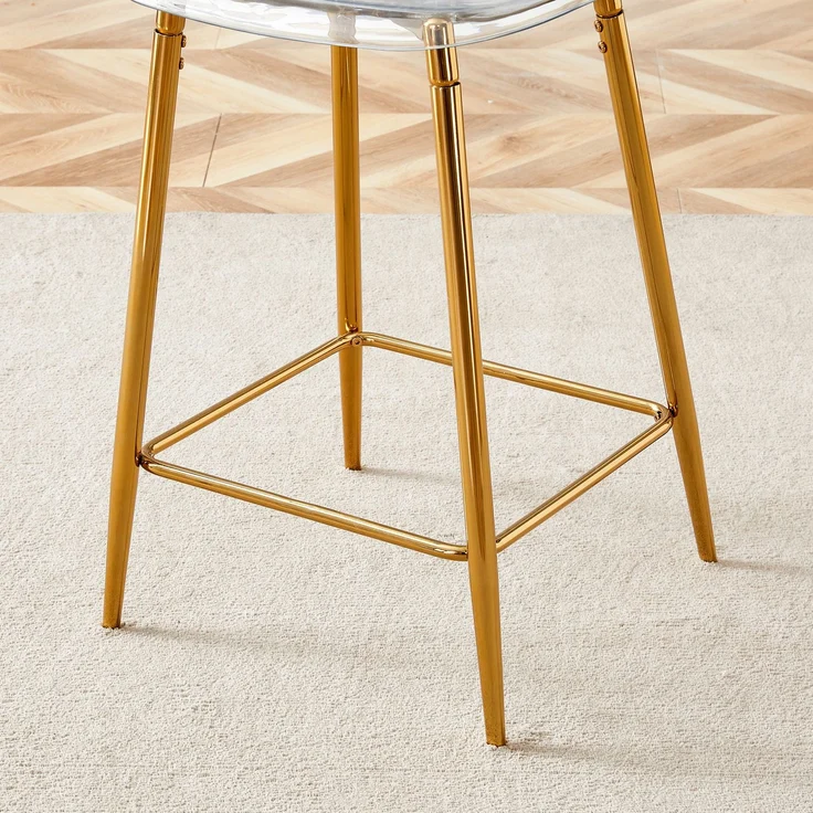 Transparentes Barhocker-Set, 4er-Pack, mit Metallgestell in Silber/Gold/Schwarz, Moderne Design-Stühle für Küche, Bar oder Esszimmer (Nur Stühle, ohne Tisch)--Gold--102x45x51cm--YOUDENOVA – Bild 7