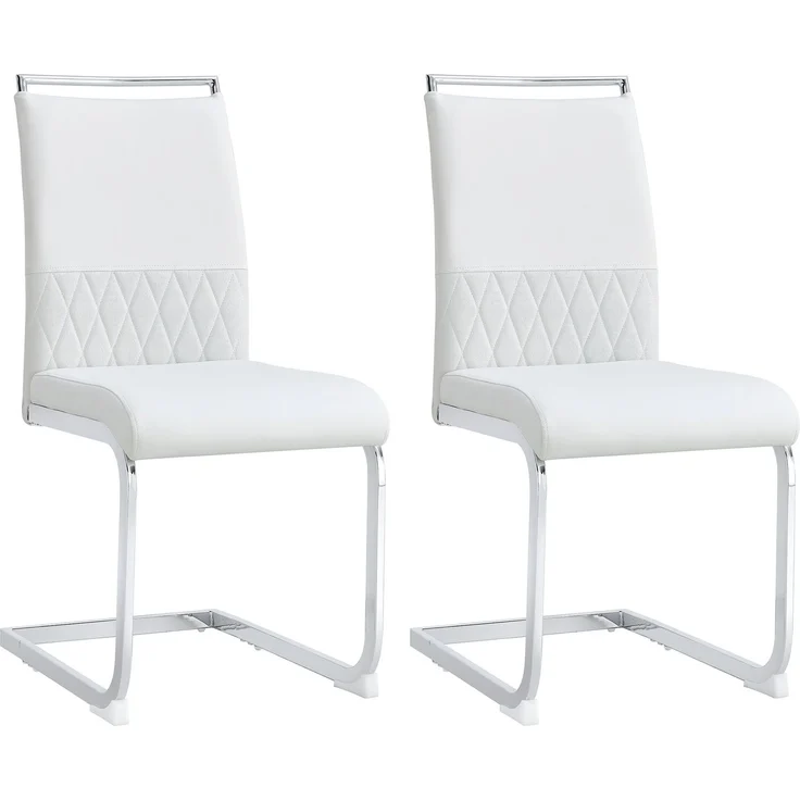 Esszimmerstuhl 2er-Set ergonomisch mit Kunstleder & Leinen gepolstert, komfortabler Küchen- und Bürostuhl,Weiß – Bild 5