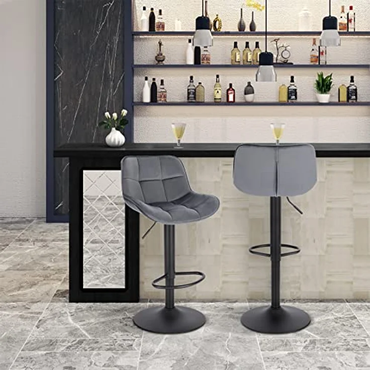 EUGAD Barhocker (2 St), Samtbezug höhenverstellbar 360° drehbar aus Metall – Bild 5