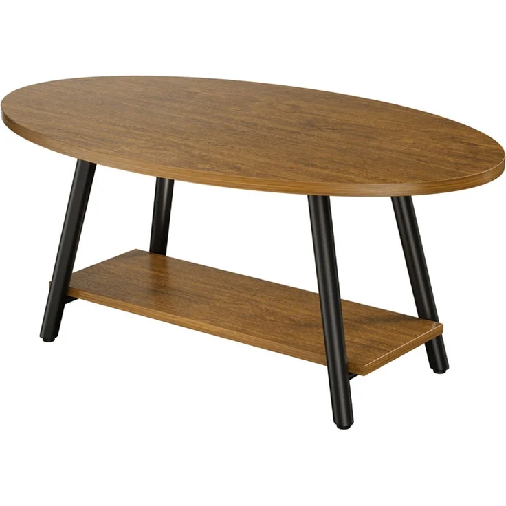 Hawthyhome Runder Beistelltisch 2-stöckiger Couchtisch mit Stauraum, ovale Tischplatte, Massivholz & Metallrahmen, moderner Industriestil, wasserdicht & verschleißfest, schnelle Montage, für Wohnzimmer & Schlafzimmer, Gelb – Bild 8