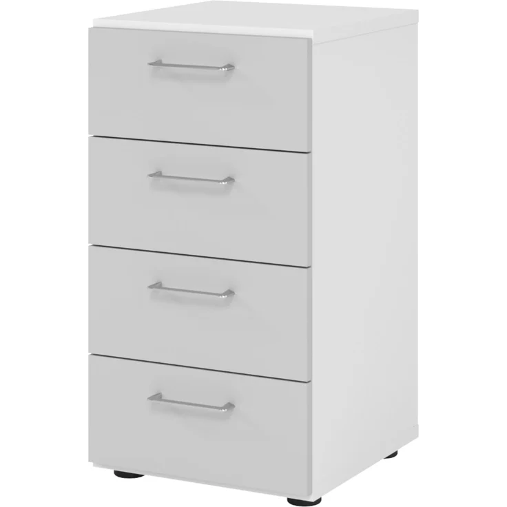 bümö smart Schubladenschrank, Büroschrank in Weiß/Graphit mit 4 Schüben - Bürocontainer aus Holz, Container mit Metallgriffen & Soft-Stop Schubladen, 924S4-W-5-BS – Bild 1