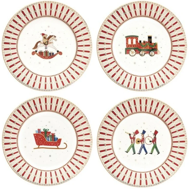 MamboCat Frühstücksteller 4x Polar Train Kuchenteller verschiedene Dekor Porzellan Dessert – Bild 2