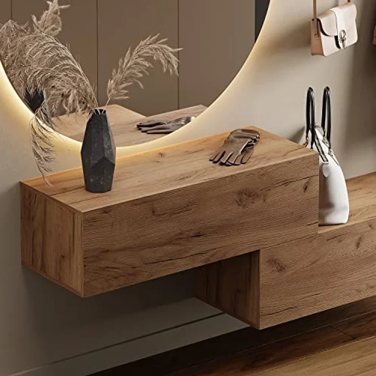 Planetmöbel Garderobenschrank Flur Möbel Garderobe (Kompaktgarderobe mit Klappe als Stauraum, Hängeschränke 2 x 100 cm Gold Eiche) Wandgarderobe (ohne Spiegel) – Bild 3