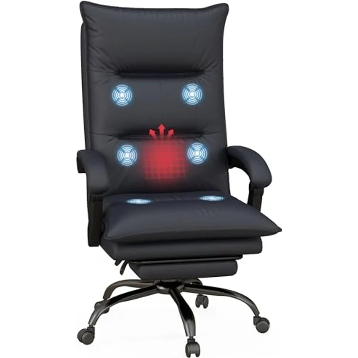 Vinsetto Massage-Bürostuhl mit Heizfunktion und Fußstütze, ergonomischer Gaming Stuhl mit 6 Vibrationsmassagepunkten und 5 Massagemodi, schwarz – Bild 1
