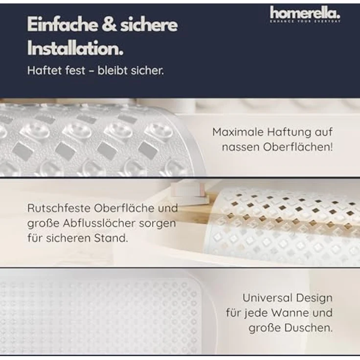 Homerella Badematte rutschfest Hautsensitiv 88x39cm, INKL. AUFHÄNGUNG, Antirutschmatte Badewanne BPA frei, Duschmatte schimmelresistent & maschinenwaschbar – Bild 5