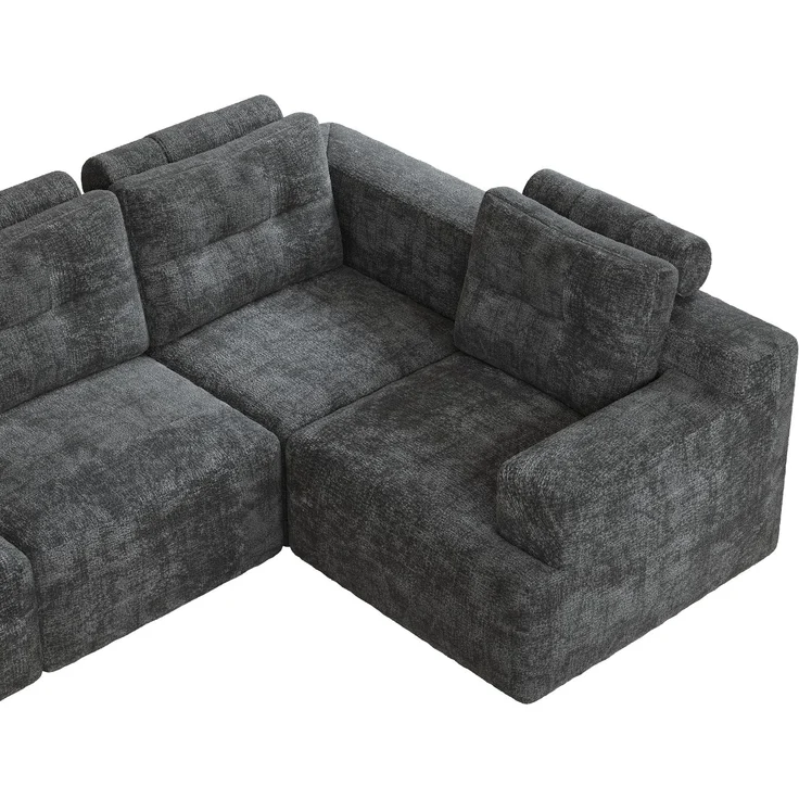 Ecksofa 252 x 180 x 82 cm in Grau, modulares 5-Sitzer-Sofa aus Chenille mit Hocker und rahmenlosem Vollschaumkomfort – Bild 9