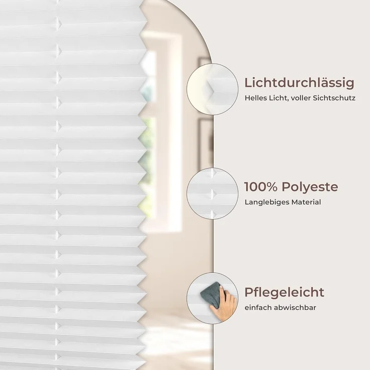 Allesin Plissee ohne Bohren Plissees Klemmfix Weiß 55x130 cm(BxH), Plisseerollo Faltrollo mit Klemmträger, Jalousie Rollos für Fenster und Tür, Sichtschutz und Sonnenschutz – Bild 7
