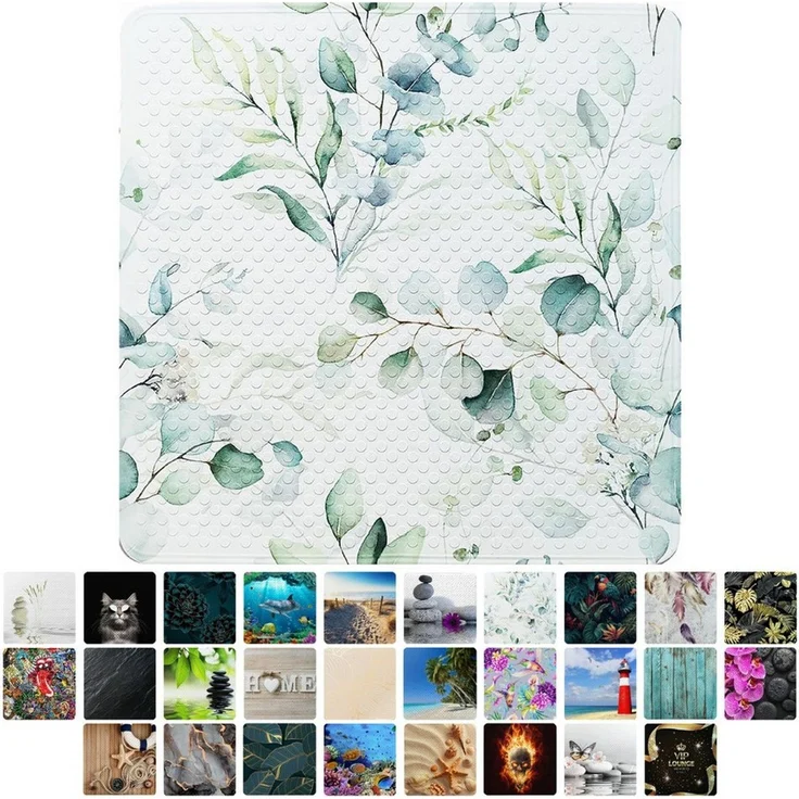 Sanilo Duschmatte, mit Motiv, rutschfest, waschbar, quadratisch, 230 extra starke Saugnäpfe, Kunststoff PVC, 53 x 53 cm, Eukalyptus – Bild 2