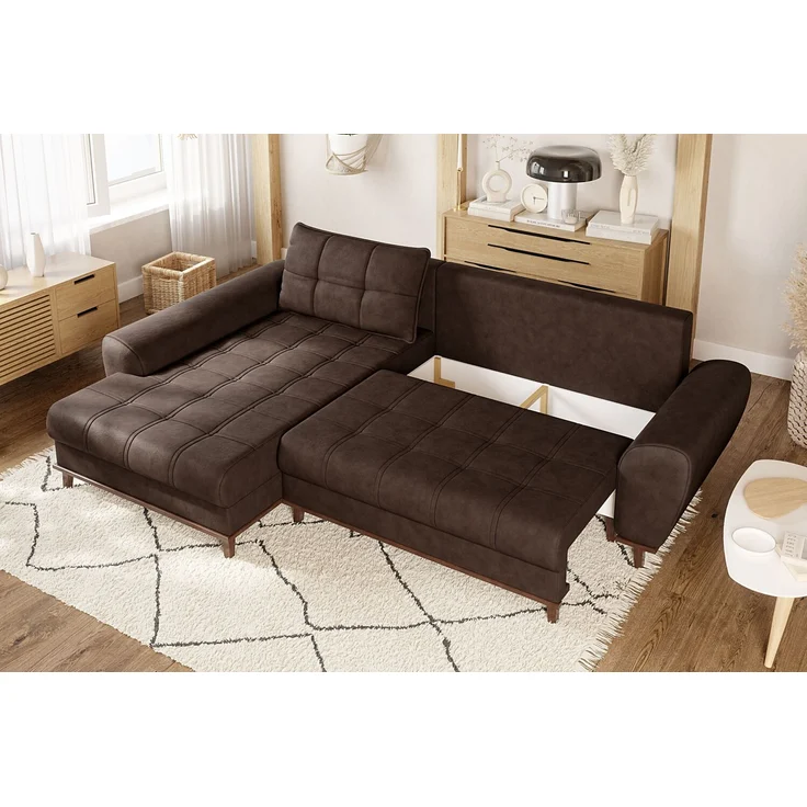 Ecksofa mit Schlaffunktion Bettkasten in Leder-Optik Mikrofaser Vintage Braun – Bild 4