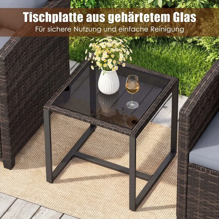 COSTWAY Balkonset, (3-tlg), Rattan Gartenmöbel mit 2 Stühle & Tisch, 2 Personen – Bild 3