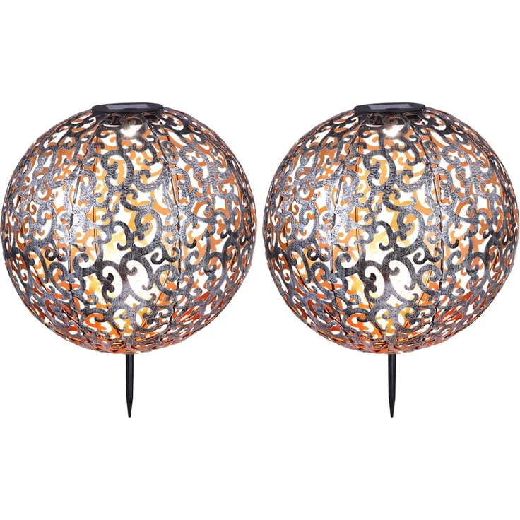 2x LED Solar Stecklampen, Dekor Stanzungen Kugel, 28,5 cm – Bild 1