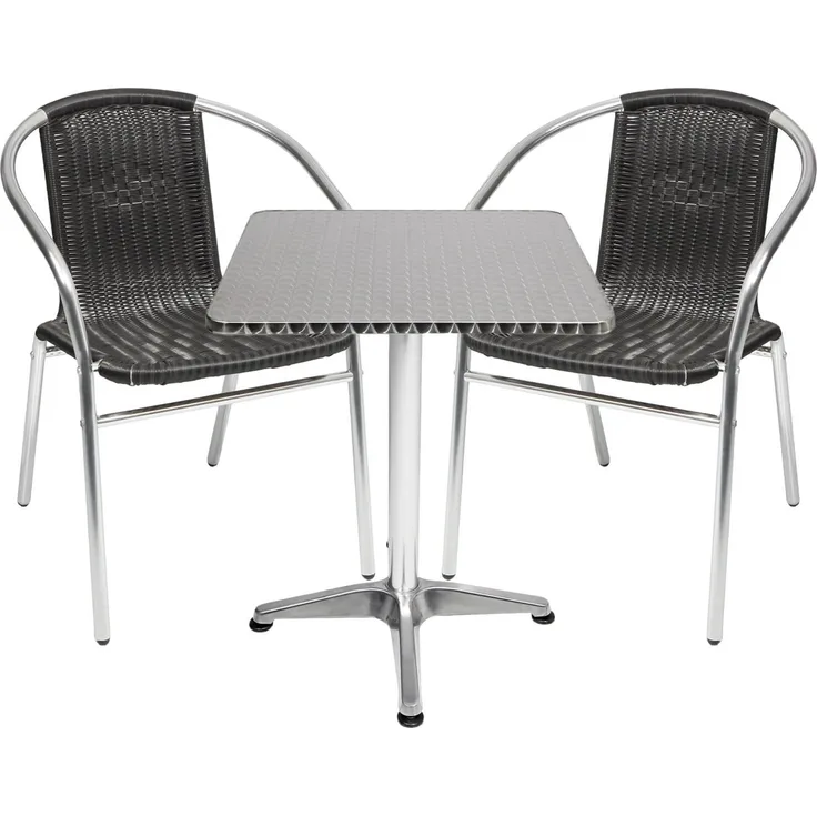 Bistrogarnitur eckig 3-teilig Aluminium - Rattan / Schwarz