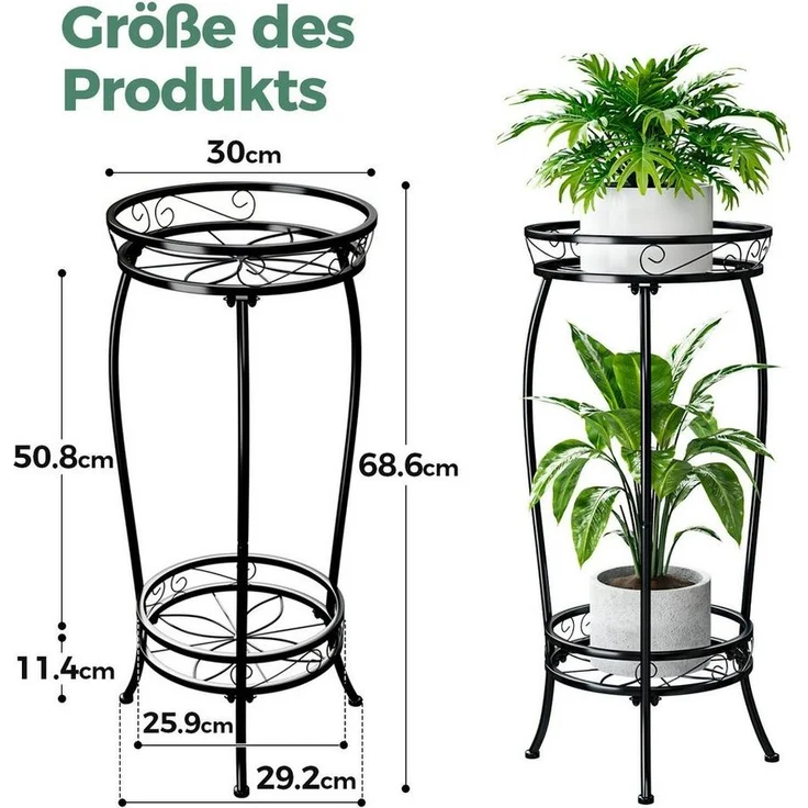 Bamworld Blumenständer Zweistöckiger Pflanzenständer, Metallregal, 69cm hoch, 45kg Tragkraft (1 St), Rostfrei & stabiles Blumentopf-Gestell, Innen/außen nutzbar – Bild 1