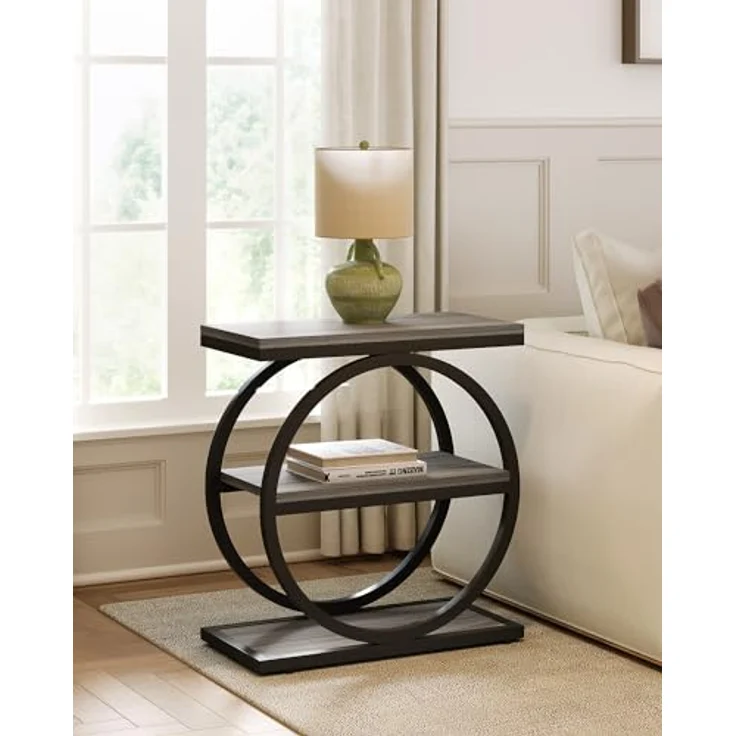 LITTLE TREE Beistelltisch, 3-stöckiger Beistelltische, schmaler Sofa-Beistelltisch für Wohnzimmer, hoher Nachttisch, Nachttisch für Schlafzimmer, Grau und Schwarz – Bild 7