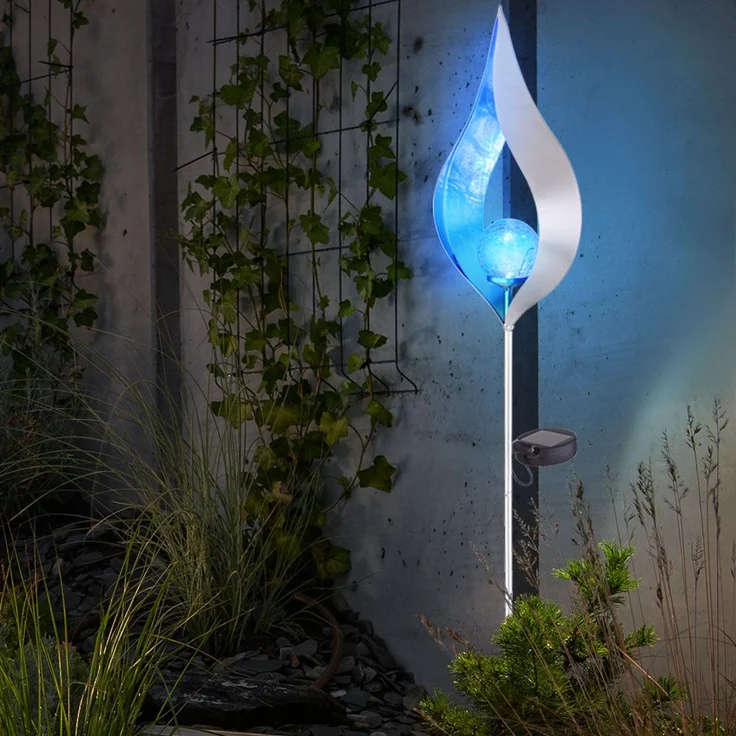 LED Solar-Steckleuchte, silber-blau, Flammen-Optik, H 90 cm – Bild 4
