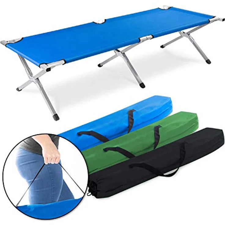 Goods+Gadgets Feldbett Faltbares Army-Bett (Campingbett, Klappbett) Gästebett aus Aluminium – Bild 3