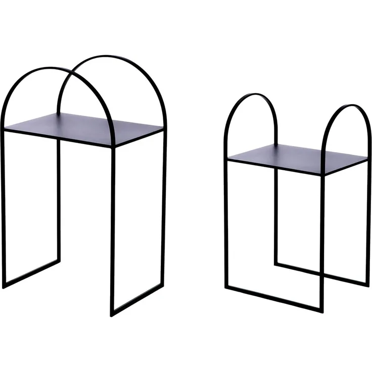 Casablanca 2er Set Beistelltisch Lokko - Glas und Metall - schwarz - Höhe 70cm x Breite 40cm