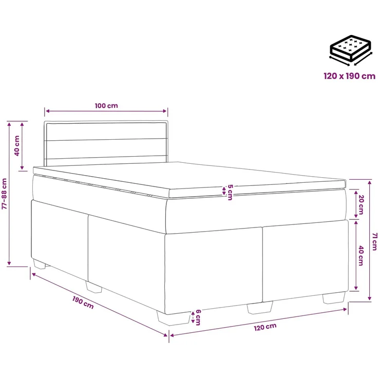 vidaXL Boxspringbett mit Matratze Schwarz 120 x 190 cm Stoff 3450427 – Bild 11