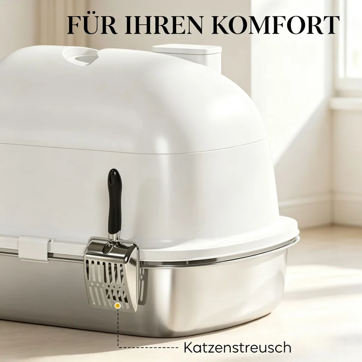 Geschlossene Katzentoilette aus Edelstahl mit Streuzone, 52,4x41,3x39,9 cm, Weiß – Bild 5
