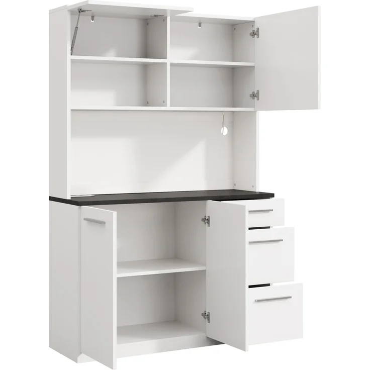 Merax Buffetschränke, Esszimmer-Hochschrank 120×40×180 cm, mehrstufigem Stauraum, integrierter Steckdose sowie USB-C- und USB-A-Anschlüssen,Mit farbigem Lichtstreifen, Weiß – Bild 8