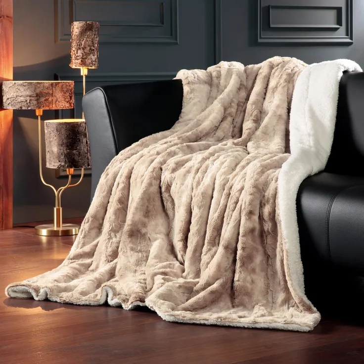 Wohndecke Luxus Kingston XXL, Delindo Lifestyle, XXL Kuscheldecke fürs Sofa, Webpelzdecke