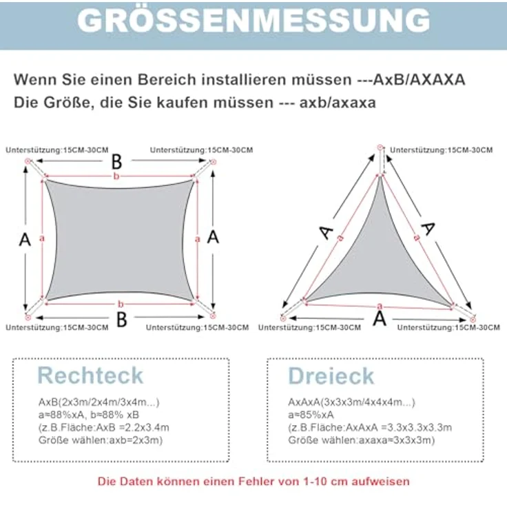 AXT SHADE Sonnensegel Wasserdicht Dreieck Rechtwinklig 4 x 4 x 5,65 m Wetterschutz Sonnenschutz PES Polyester mit UV Schutz für Terrasse Balkon Garten-Hellgrau – Bild 7