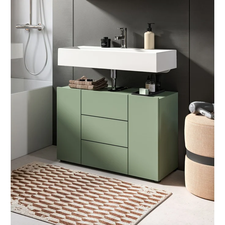 Waschbeckenunterschrank (B/H/T: 82x56x34 cm) in Smoke Green Nachbildung und schwarz – Bild 5