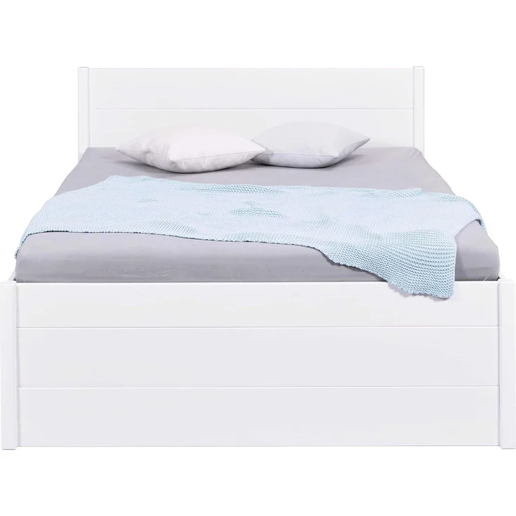 Inter Link - Bett mit Schubladen - Doppelbett 140x200 cm – Kojenbett mit Stauraum – Kiefer massivholz – 2 Schubladen und 1 Schubkasten – Inkl Lattenrost – Weiß lackiert – Efetivo 140x200 cm – Bild 4