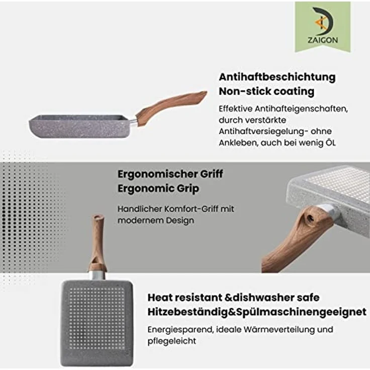 Zaigon All-in-One Tamagoyaki-Pfanne - 18x15 cm Antihaft-Omelettpfanne für japanische Omelettes - Spülmaschinen-/Induktionsgeeignet - Auch als kleine Pfanne für Tamago und Eiergerichte! – Bild 2