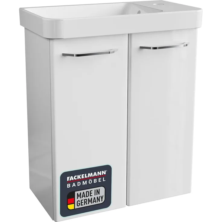 FACKELMANN MILANO Gäste WC Waschtisch Set 55 cm breit, Weiß, Waschbecken Keramik Weiß
