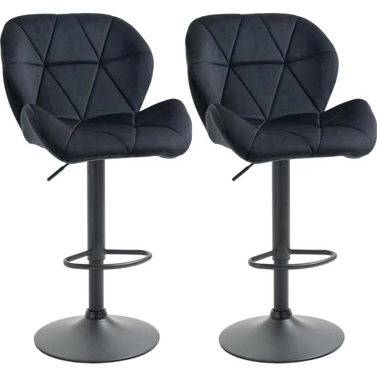2er-Set Barhocker drehbare Barstühle mit Lehne höhenverstellbarer Bistrohocker Tresenhocker Samt Touch armloser Schaumstoff Schwarz 51,5x 57,5 ​​x 93-114,5 cm--Schwarz--93x57.5x51.5cm--YOUDENOVA