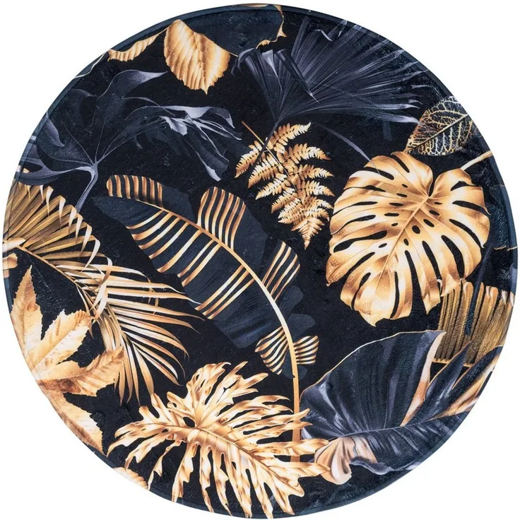 Sanilo Badematte Golden Leaves, rutschhemmend beschichtet, waschbar, schnelltrocknend, Polyester, rund, sehr weich, hochwertig & modern, Durchmesser 80 cm