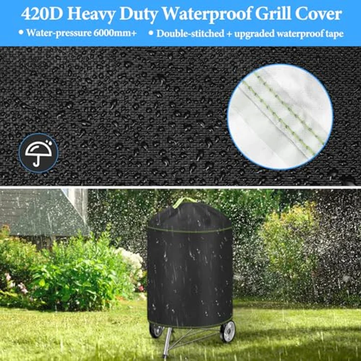 Kugelgrill Abdeckung, VDISRR Wetterfest Kugelgrill Abdeckhaube, 420D Oxford Holzkohlegrill Abdeckplane, Ø77x90 cm, wasserdicht, reißfest, UV, Schutz Grill vor Verblassen, Rost und Schimmel – Bild 5