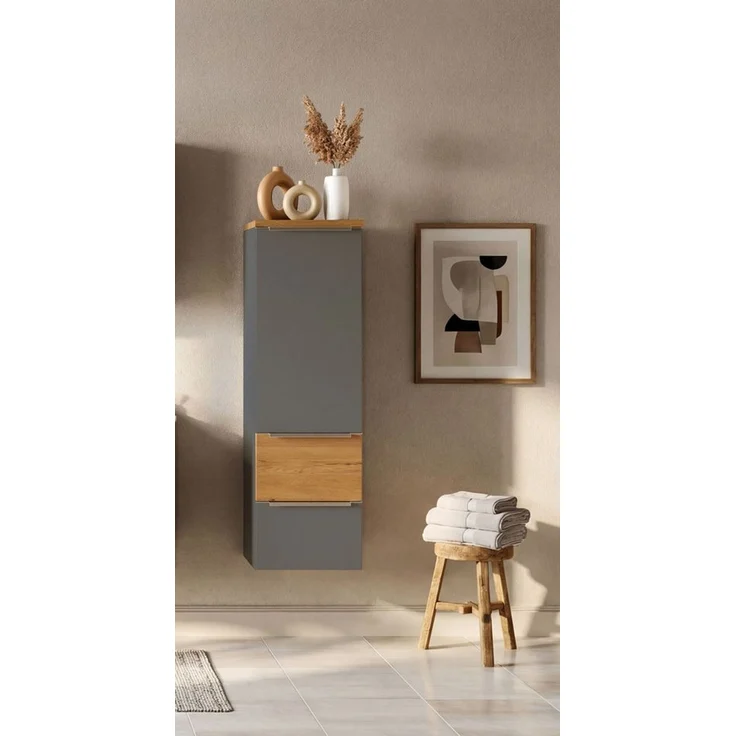 welltime Midischrank TRIENT, Midischrank 40 cm, Softclose-Auszüge und gedämpfte Scharniere (Maße (B/H/T): ca. 40/130/35 cm) onyx-grey/Wildeiche, Softclose-Metallauszüge – Bild 2