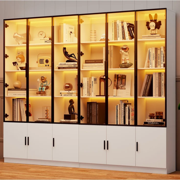 DESVIAE Vitrine mit LED-Beleuchtung und 12 Glastüren 240x200x32 cm MDF Weiß – Bild 2