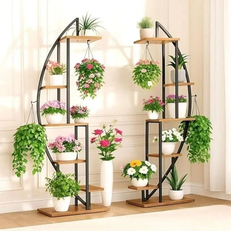 DanDiBo Blumenregal indoor 160 cm Hoch Metall Schwarz Rund 96644 Blumentreppe Groß Halbrund Pflanzenständer Modern Design