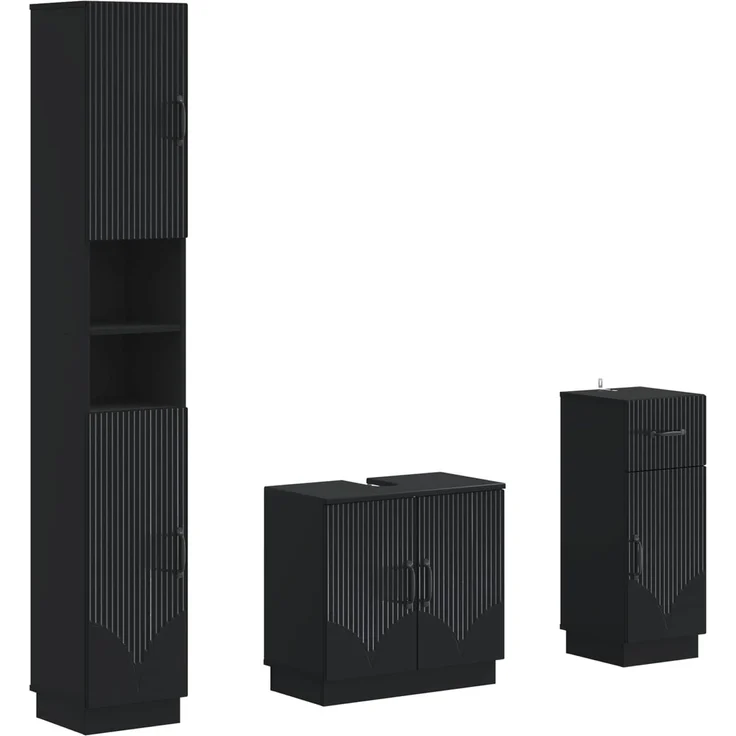 vidaXL 3-teiliges Badezimmer-Schranksystem HOORN Schwarz Holzwerkstoff 3417874 – Bild 2
