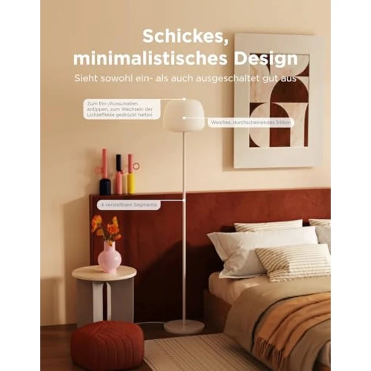 Govee Laterne Stehlampe LED RGBICWW, Dimmbar 1000K-10000K, 1400lm, Halo-Beleuchtung, 100 Szenen, Matter & Alexa Kompatibel, 160cm, Weiß Silikonkopf – Bild 5
