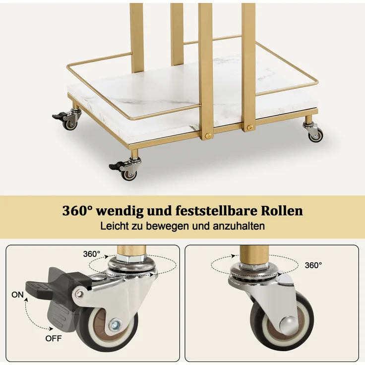 M MCombo Servierwagen mit Rollen, Küchenwagen Barwagen Metallgestell Weiß-Gold, Moderne Rollwagen Mehrzweckwagen mit 3 Ebenen, für Küche Bad Wohnzimmer Büro, 0033 – Bild 5