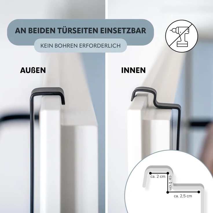 Tür-Hängeregal aus Metall, 3 Handtuchstangen und 4 Haken, schwarz – Bild 6
