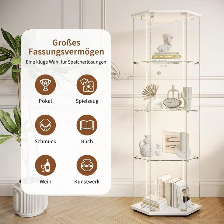 Glasvitrine Stehend mit LED 4 Etagen Holz Glas – Bild 8