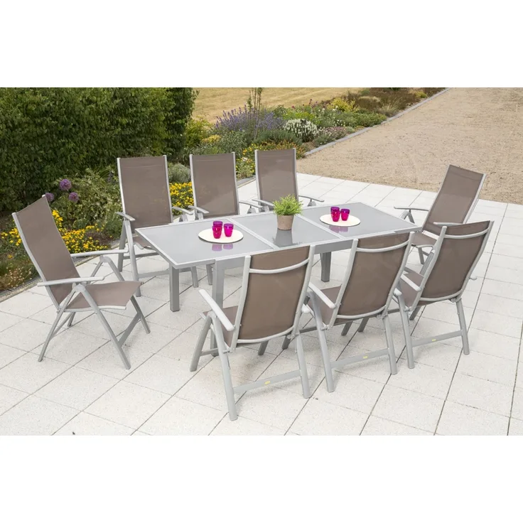 Merxx Carrara Gartenmöbel Set 9tlg, Ausziehtisch, taupe